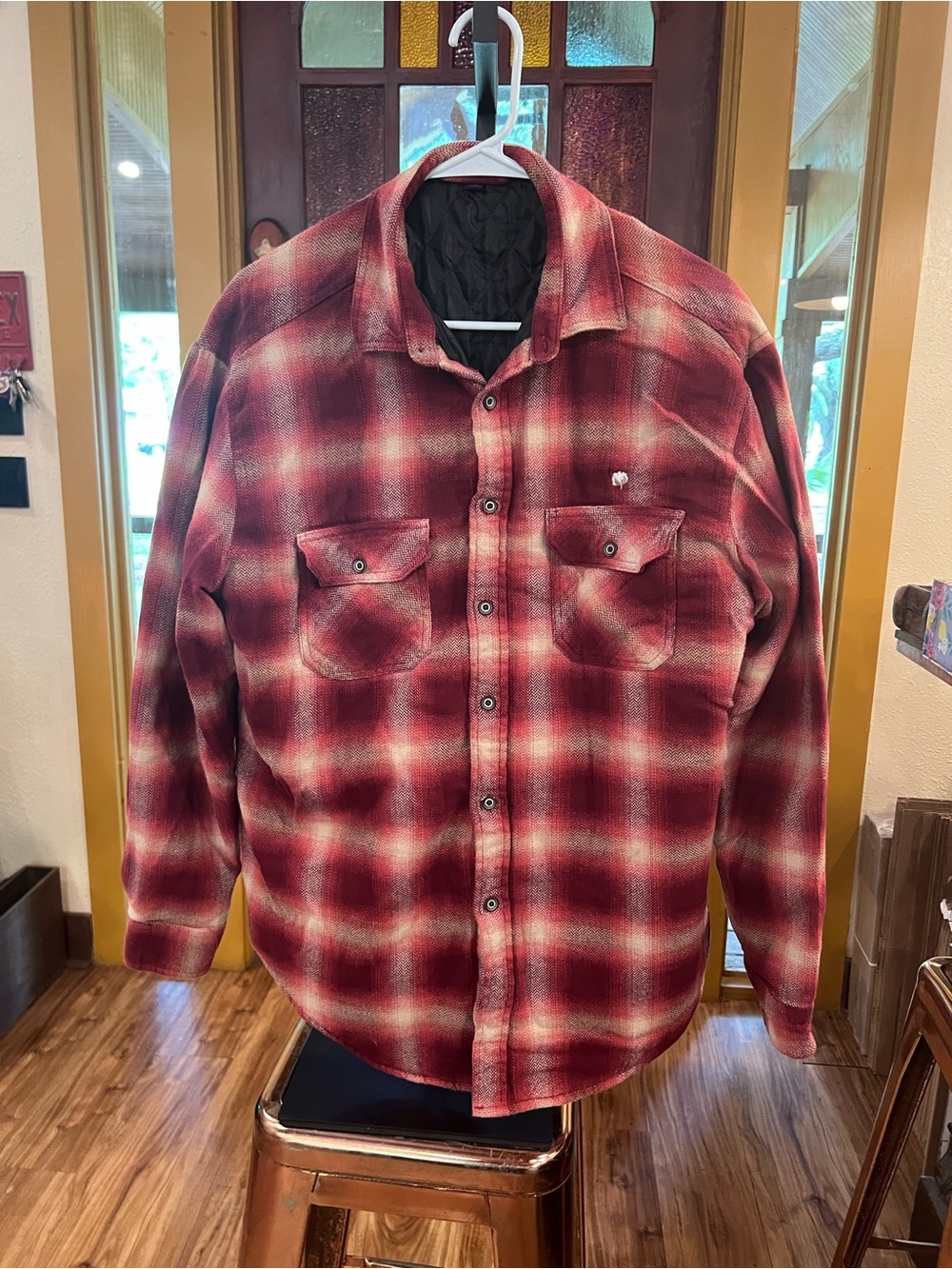 Men's Red Plaid Flannel Button-Down Shirt with liner